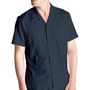 Birddogs Men’s L Short Sleeve Button Up/Down Tech Linen Shirt Total Eclipse Navy